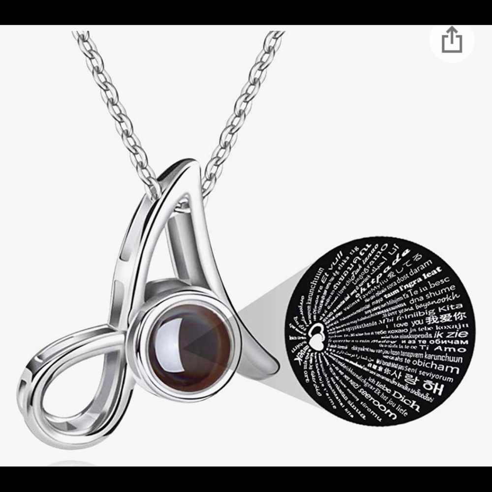 Initial necklace letter A with “I Love You" in 100 different languages NIB - Picture 1 of 4